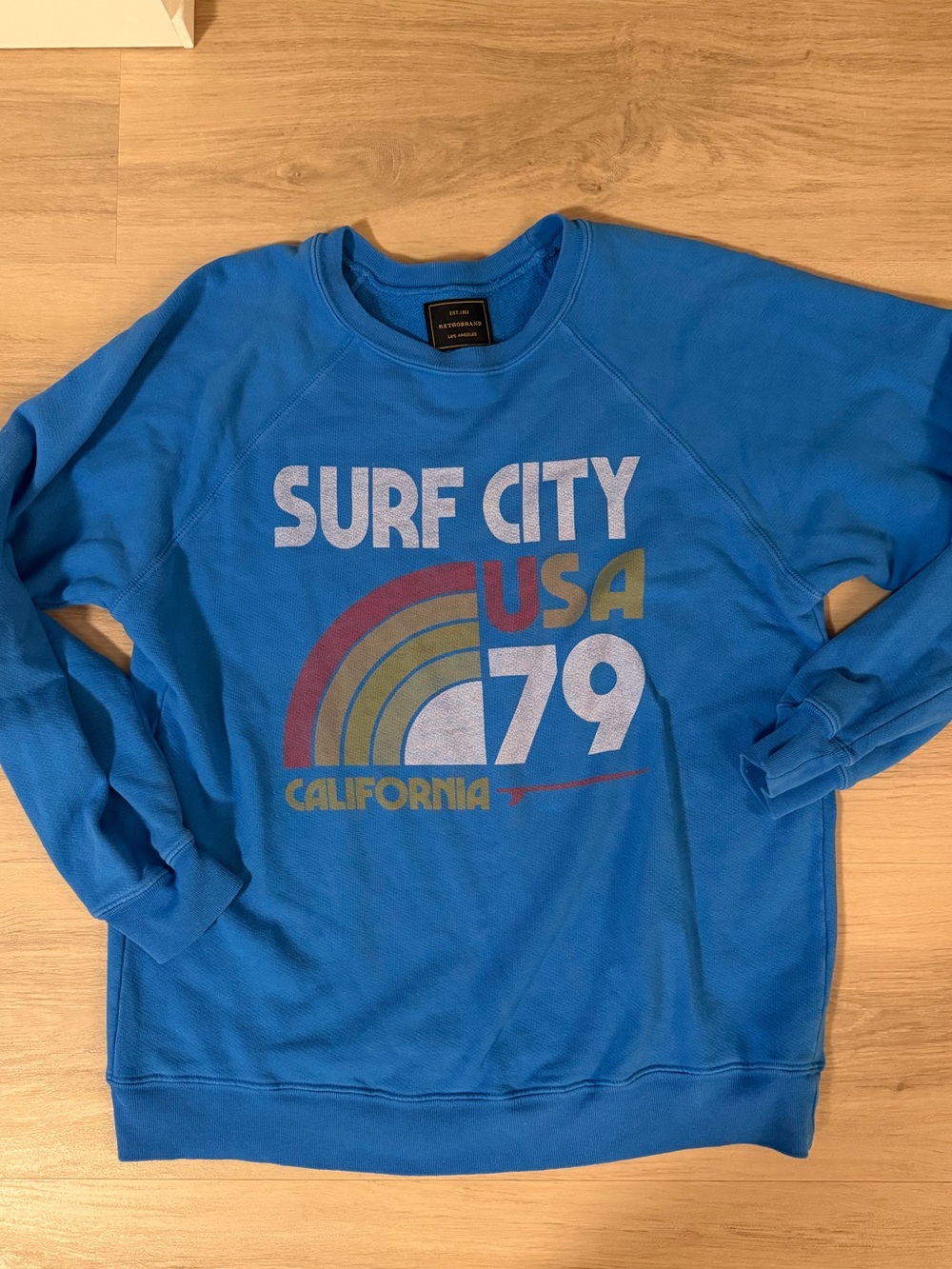 Surf City USA 79 Blue Graphic Crew Sweatshirt